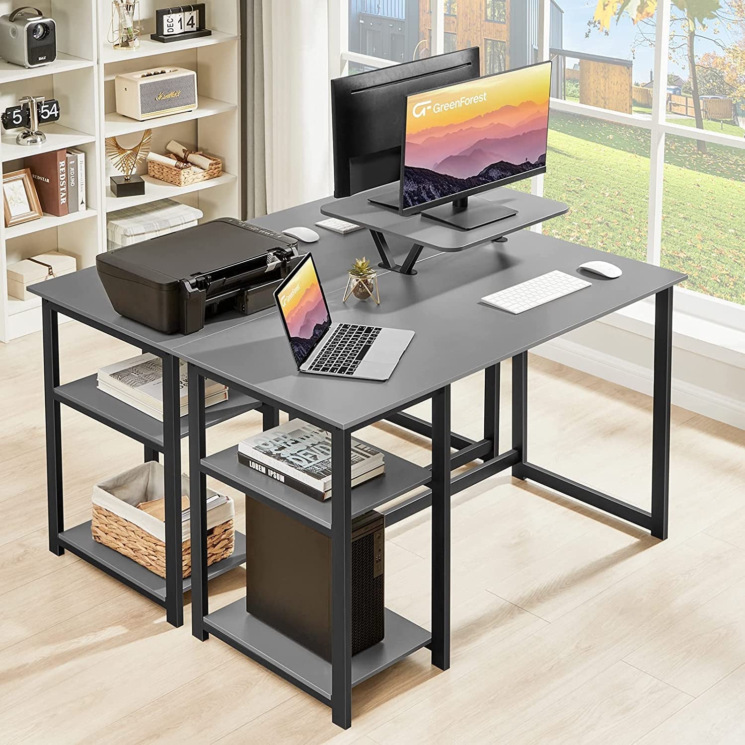 Small Grey Desk with Monitor Stand and Storage-3