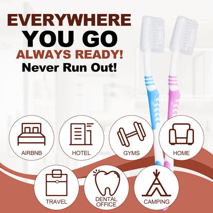 Disposable Toothbrushes with 45 Grams Toothpaste Individually Wrapped, Travel Kit Whit Plastic Zip Bag,Toothbrush Head Cover, Bulk Toothbrush for Homeless,Travel,Shelter,Air Bnb,Hotel,Guest (100)