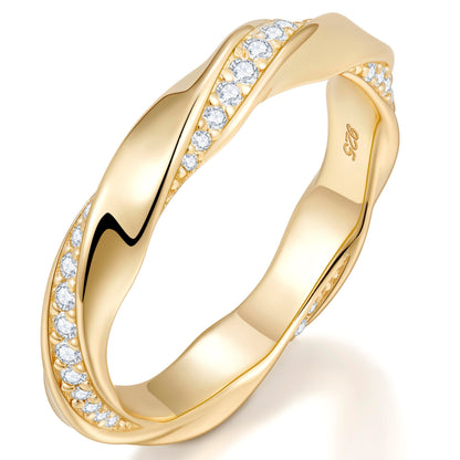 TIMELESSTAR Moissanite Rings for Women Eternity Band Wedding Bands Engagement Diamond Ring Promise for Her Anniversary Dainty Stackable Non Tarnish 925 Sterling Silver 14K Chunky Gold Plated Size 6