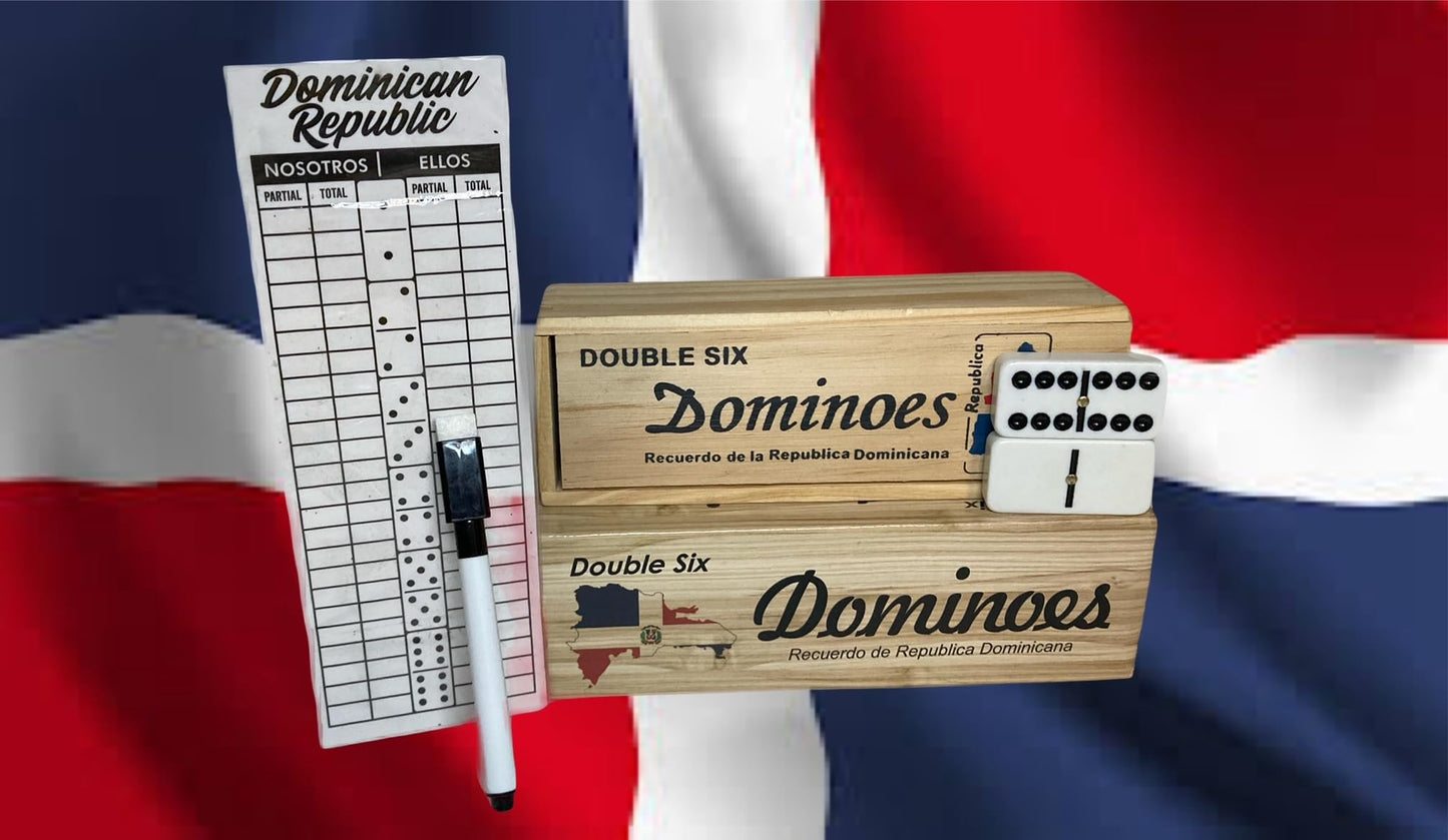 Dominican Dominoes Double Six Novelty Set - Show Your Dominican Pride with Dominican Republic Flag Tiles and Includes Reusable Score Pad