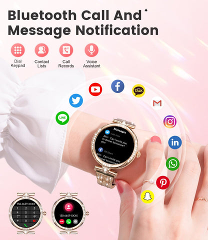 LIGE Smart Watches for Women (Answer/Make Call) with Diamonds，1.19” AMOLED Smartwatch with Heart Rate/SpO2/Sleep Monitor,IP68 Waterproof Fitness Tracker 111 Sport Modes Pedometer for Android iOS,Gold