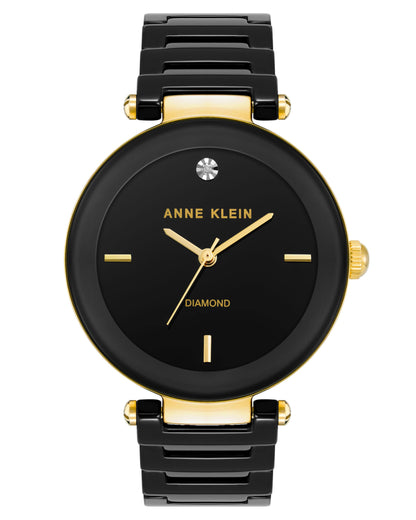Anne Klein Women's AK/1018BKBK Black Ceramic Bracelet Watch with Diamond Accent