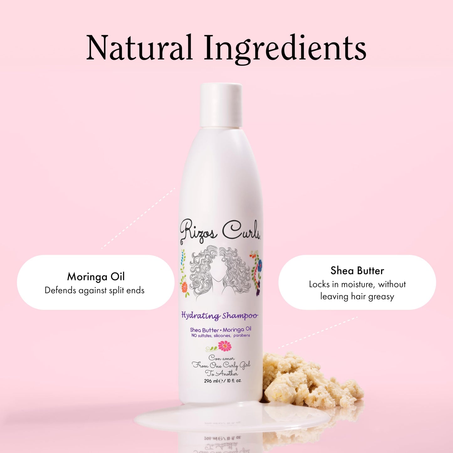 Rizos Curls Hydrating Shampoo, Gently Cleanse, Deeply Moisturizes & Nourishes Scalp, Soft & Healthy Hair from Shea Butter & Moringa Oil, For All Hair Types 1a - 4c, 10 oz