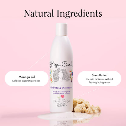 Rizos Curls Hydrating Shampoo, Gently Cleanse, Deeply Moisturizes & Nourishes Scalp, Soft & Healthy Hair from Shea Butter & Moringa Oil, For All Hair Types 1a - 4c, 10 oz