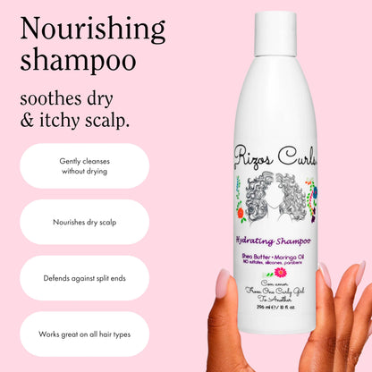 Rizos Curls Hydrating Shampoo, Gently Cleanse, Deeply Moisturizes & Nourishes Scalp, Soft & Healthy Hair from Shea Butter & Moringa Oil, For All Hair Types 1a - 4c, 10 oz