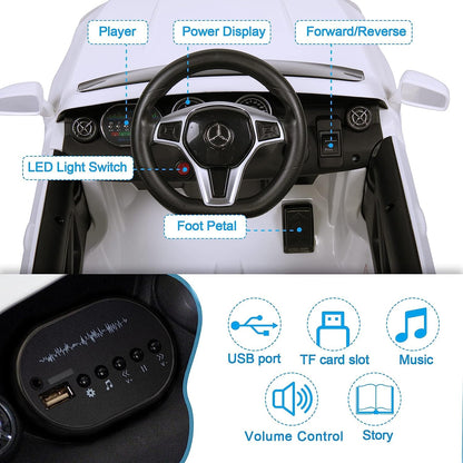 Licensed Mercedes Benz Electric Car for Kids by TOBBI,Toddler Electric Vehicle,Children Ride On Toy with Parental Remote Control/Double Doors/5 Point Safety Belt/LED Lights for Ages 3+ White