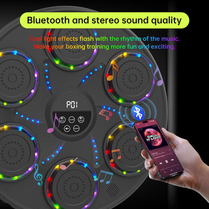 Music Boxing Machine Smart Bluetooth Boxing Equipment for Adults and Kids Home Gym Workout Exercise（2 Pairs of Gloves） (Colorful Light)