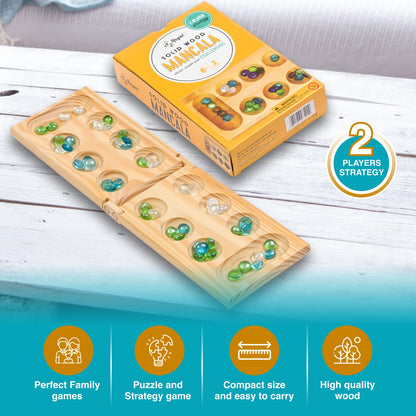 Regal Games Mancala Board Game - Fun Classic Table Game with Wooden Board for Adults & Kids - 48 Glass Mancala Beads & 2 Player Games - Ideal for Family Game Night, Travel (Ages 8+)
