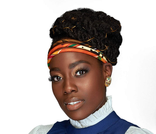 Kente 3 Strand Headband | Orange Kente | Headband | African Hair Band | Bohemian Headwrap | Afrocentric | Tribal headband | Kente Headwrap | Cloth & Cord