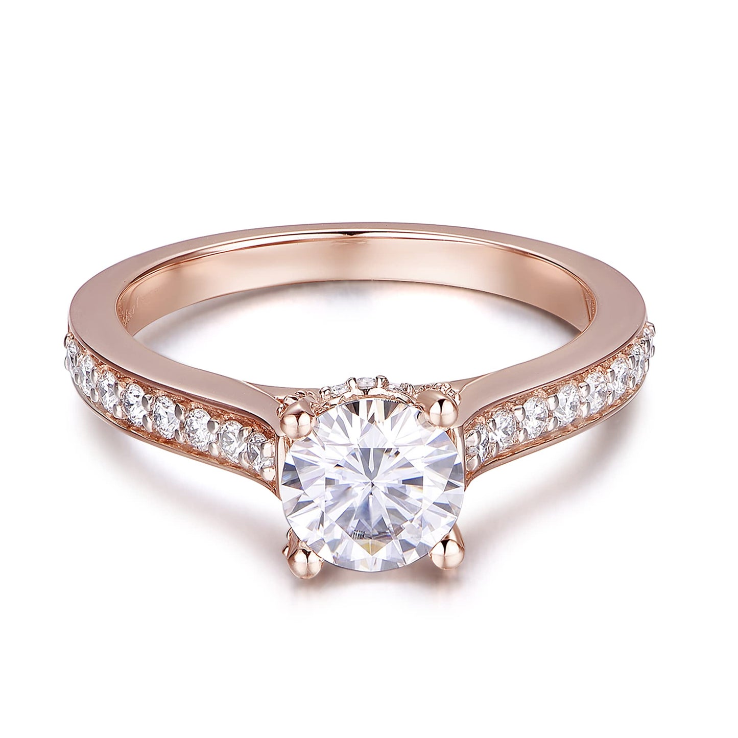 HAFEEZ CENTER 14K Moissanite Engagement Ring 14K Solid Gold 1ct Halo Solitaire Moissanite Engagement Rings for Women 14K Gold Rings for Women (Rose-Gold, 9)