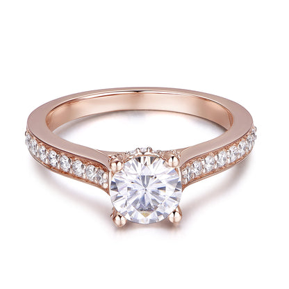 HAFEEZ CENTER 14K Moissanite Engagement Ring 14K Solid Gold 1ct Halo Solitaire Moissanite Engagement Rings for Women 14K Gold Rings for Women (Rose-Gold, 9)