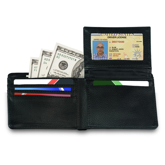 Sentiment House Personalized Wallet for Men – Custom Engraved Men's Wallet, Faux Leather, ID Windows, Card Slots – Tarjeteros de Hombres, Leather Gifts for Him, Husband Birthday Gift, Boyfriend Gift