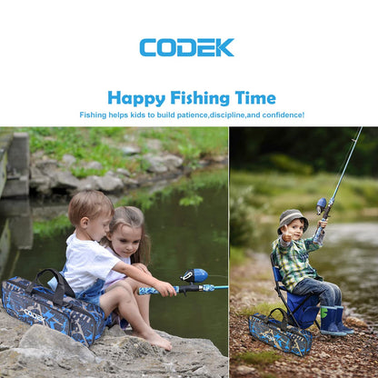 CODEK Kids Fishing Pole Set with Full Starter Kits 2 Set Portable Telescopic Fishing Rod and Spincast Reel Cambos with a Fishing Net and 2 Buckets for Boys Girls and Youth (Blue+Orange)
