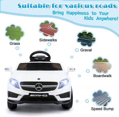 Licensed Mercedes Benz Electric Car for Kids by TOBBI,Toddler Electric Vehicle,Children Ride On Toy with Parental Remote Control/Double Doors/5 Point Safety Belt/LED Lights for Ages 3+ White