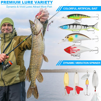 TCMBY 3 Layers Tackle Box with Tackle Included, 321Pcs Fishing Lures Kit Contains Pliers, Crankbait, Hooks, Weights & Accessories, Fishing Gear Bait Lure Gifts for Men Bass Freshwater (Green)