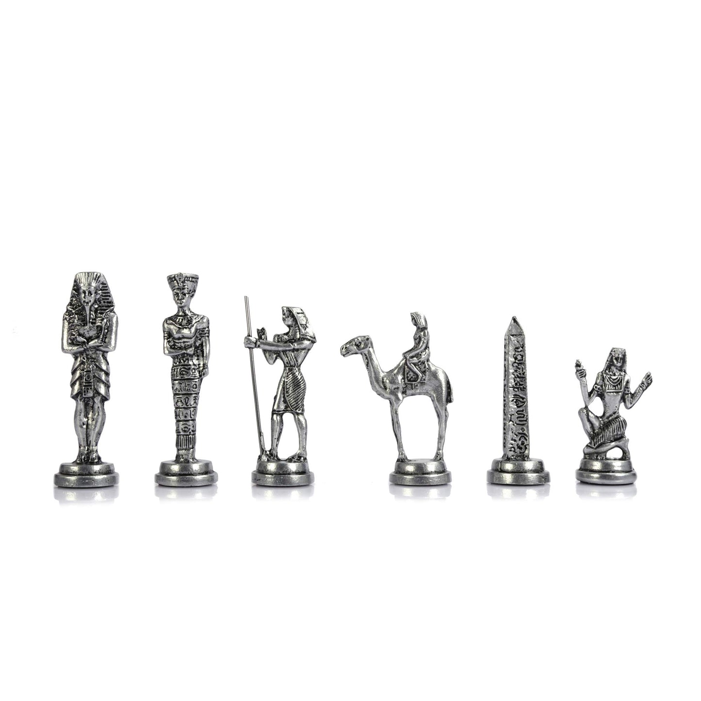 Egypt Pharaoh Antique Copper Figures Metal Chess Set for Adults Handmade Pieces and Natural Solid Wooden Chess Board with Pearl Design Around Board and Storage Inside King 3.4inc