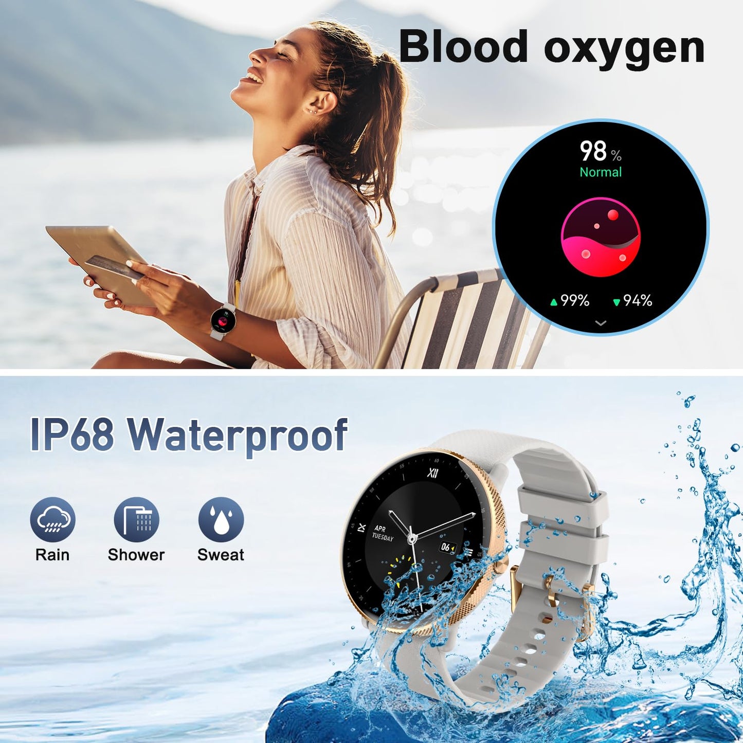 Smart Watch for Women Fitness tracker: Make/Answer Call Smart Watches for Women Waterproof Digital Mens watches Running Smartwatch Android Phone iPhone Samsung Compatible Heart Rate Monitor Step