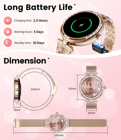 LIGE Smart Watches for Women (Answer/Make Call) with Diamonds，1.19” AMOLED Smartwatch with Heart Rate/SpO2/Sleep Monitor,IP68 Waterproof Fitness Tracker 111 Sport Modes Pedometer for Android iOS,Gold