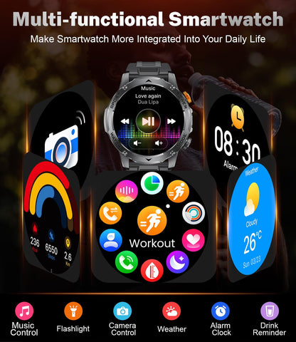 Military Smart Watches 1000 mAh Battery/Flashlight,1.75'' IPS HD Display Smart Watch for Men(Make Call),IP68 Waterproof Fitness Watch with Heart Rate,Sleep Monitor,100+ Sports Modes,for iOS Android