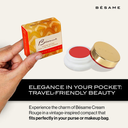 Besame Apricot Cream Rouge - 1938 | Cream Blush for Cheek & Lip with Long Lasting Matte Finish | 1930s Inspired Beauty | Makeup In Reusable Tin | 2-in-1 Lip & Cheek Tint | Sustainable Beauty Routine