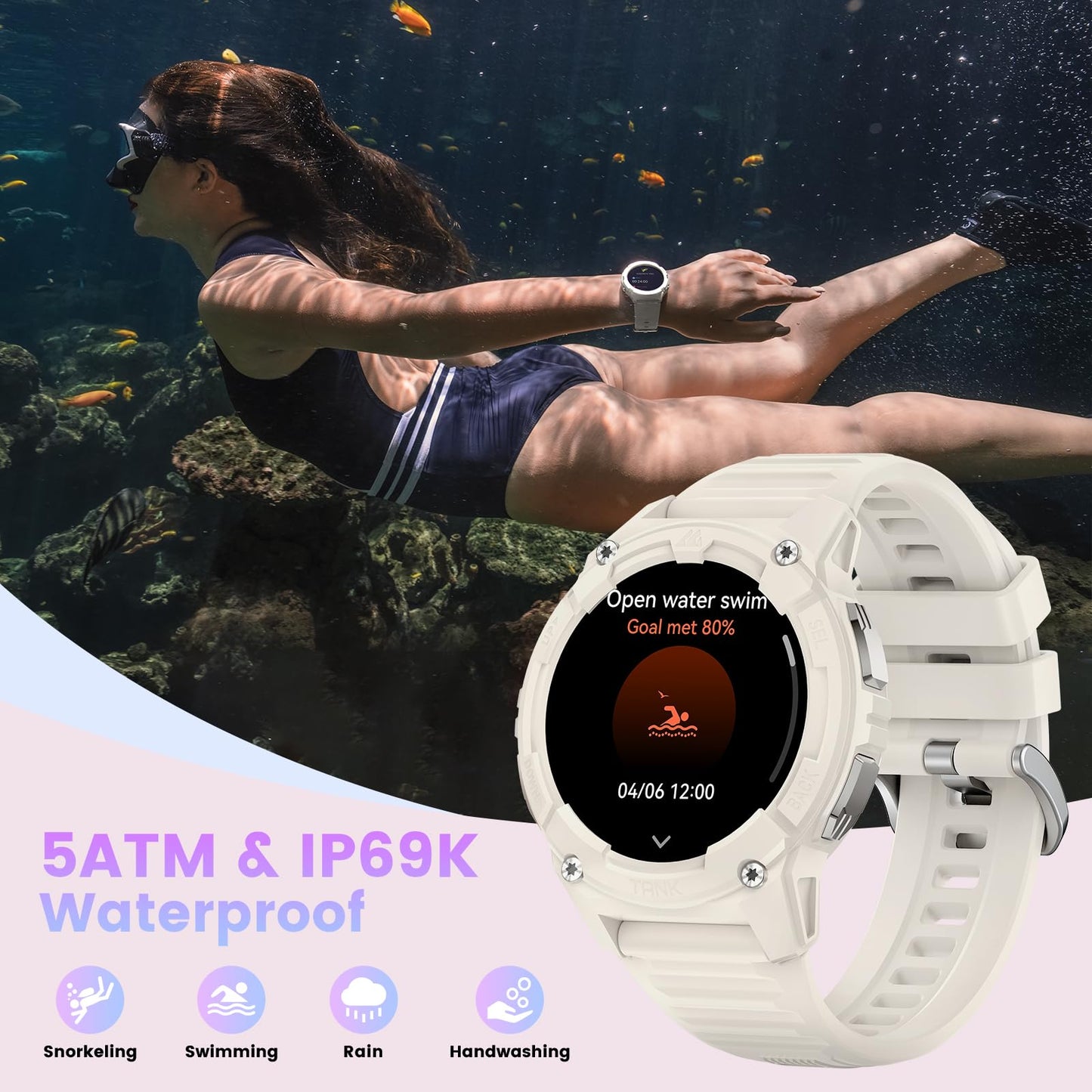 KOSPET Tank S2 Smart Watch for Women GPS, Pressure/Altitude/Compass, 5ATM Waterproof, 1.32" AMOLED Display Fitness Tracker(Answer/Make Call), AI Voice Assistant, 24H Sleep/Hear Rate Monitor