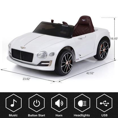 SEHOMY White 12V Electric Kid car with Parent Remote, Bentley Licensed Cars for Kids, Battery Powered Kids Ride on car, 4 Wheels Motorized Vehicles Children Toys, 2 Speeds, LED Headlights, MP3, Aux