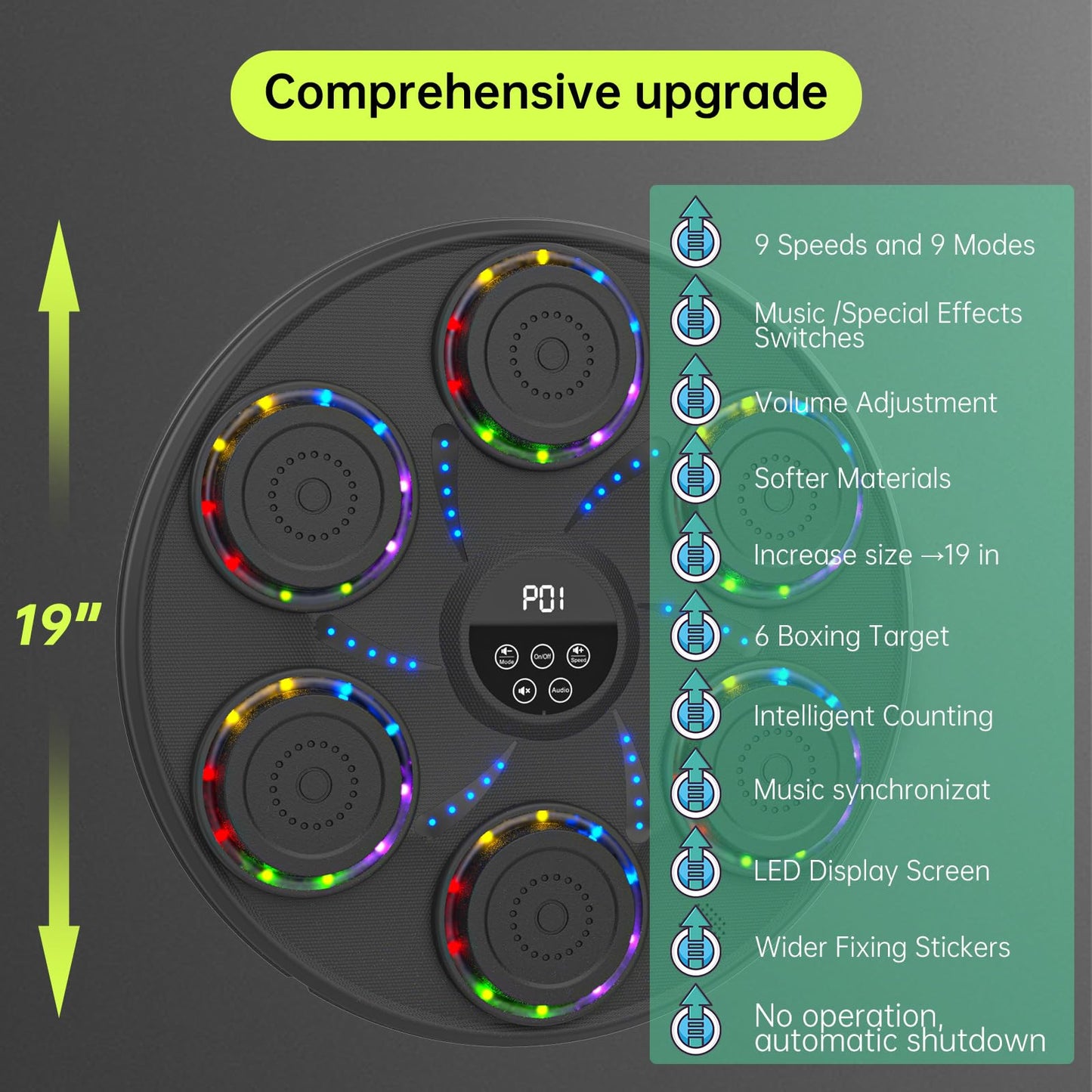 Music Boxing Machine Smart Bluetooth Boxing Equipment for Adults and Kids Home Gym Workout Exercise（2 Pairs of Gloves） (Colorful Light)