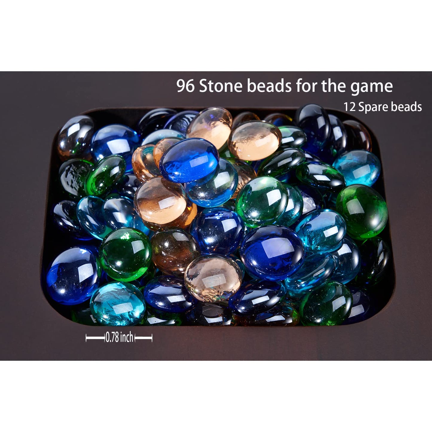 VAMSLOVE Mancala 4 Player Board Game Set, Luxury Solid Wood Folding Mancala Board, 96+12 Bonus Multi Color Glass Stone Beads Game Instructions Included