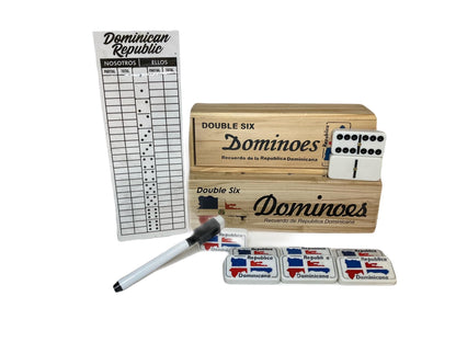 Dominican Dominoes Double Six Novelty Set - Show Your Dominican Pride with Dominican Republic Flag Tiles and Includes Reusable Score Pad
