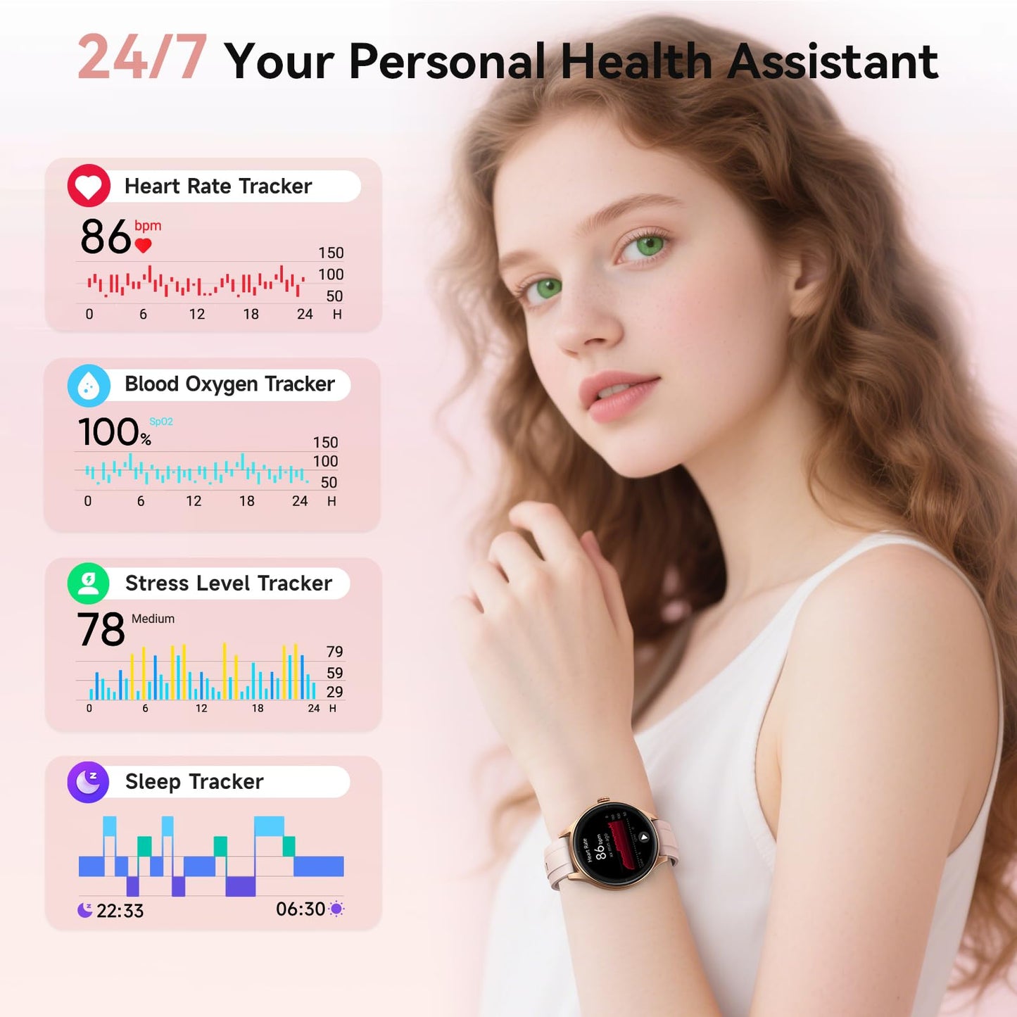 Fitpolo Smart Watches for Women (2 Bands), 1.27" Stylish Smartwatch, IP68 Waterproof Fitness Tracker with Bluetooth Calls (Make/Answer), Heart Rate/SpO2/Sleep Monitor, 7 Days Battery - Pink