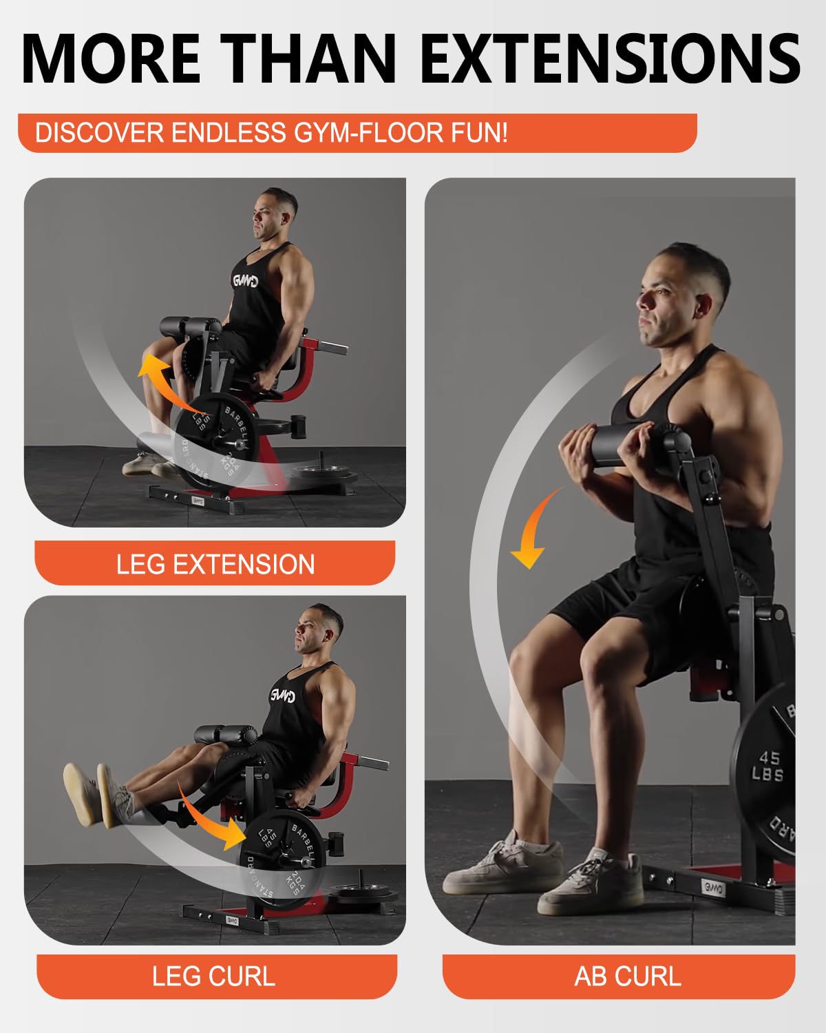 GMWD Leg Extension and Curl Machine, Lower Body Special Leg Machine, Adjustable Leg Exercise Bench with Plate Loaded, Leg Rotary Extension for Thigh, Home Gym Weight Machine Red