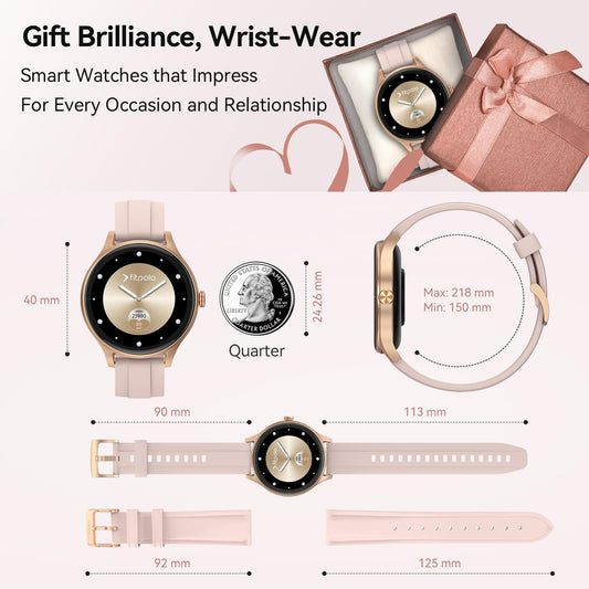 Fitpolo Smart Watches for Women (2 Bands), 1.27" Stylish Smartwatch, IP68 Waterproof Fitness Tracker with Bluetooth Calls (Make/Answer), Heart Rate/SpO2/Sleep Monitor, 7 Days Battery - Pink