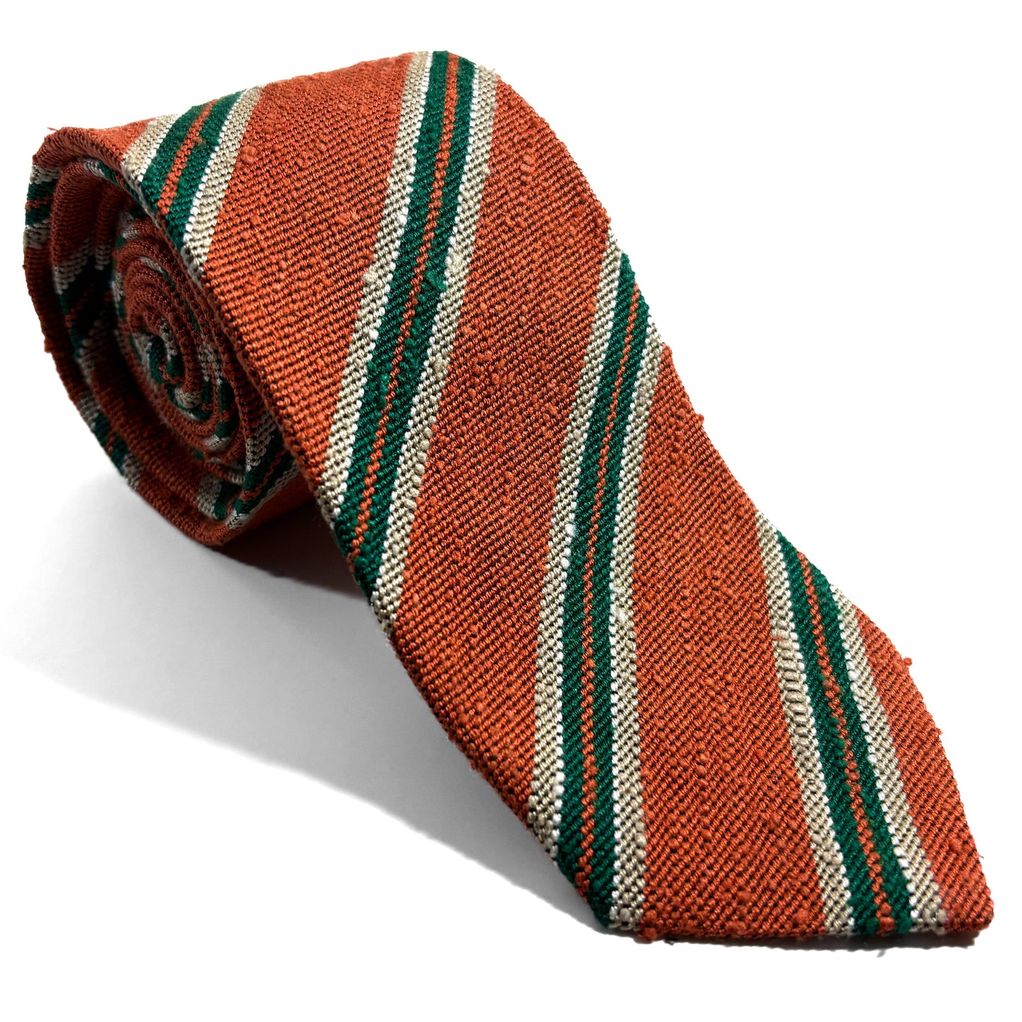 Orange & Green Striped Silk Shantung Tie-0