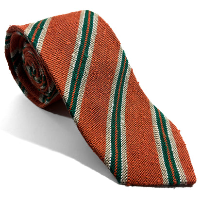Orange & Green Striped Silk Shantung Tie-0
