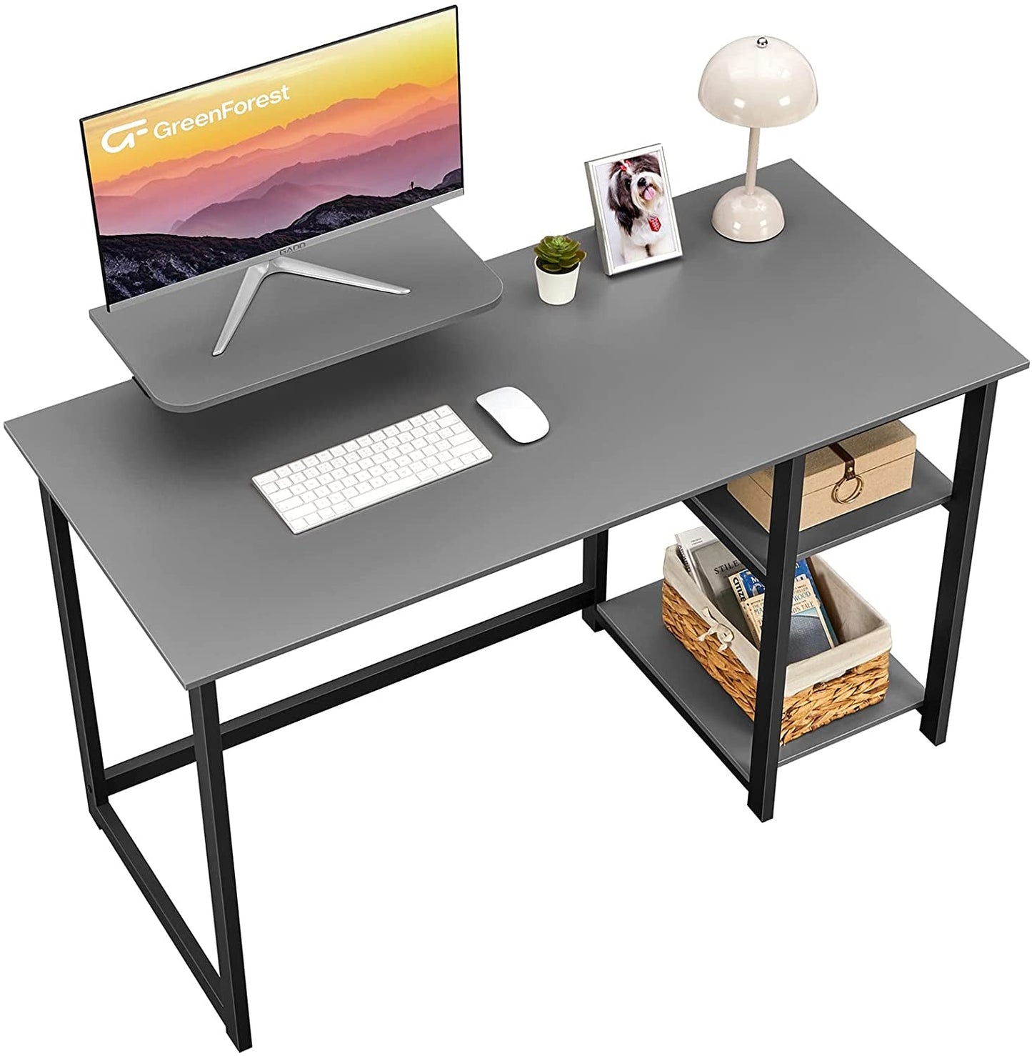 Small Grey Desk with Monitor Stand and Storage-0