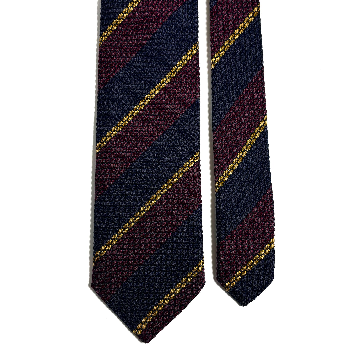 Navy Blue & Burgundy Striped Silk Grenadine Tie (Garza Grossa)-2