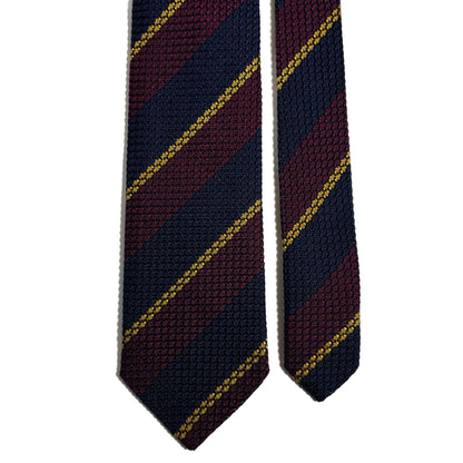 Navy Blue & Burgundy Striped Silk Grenadine Tie (Garza Grossa)-2