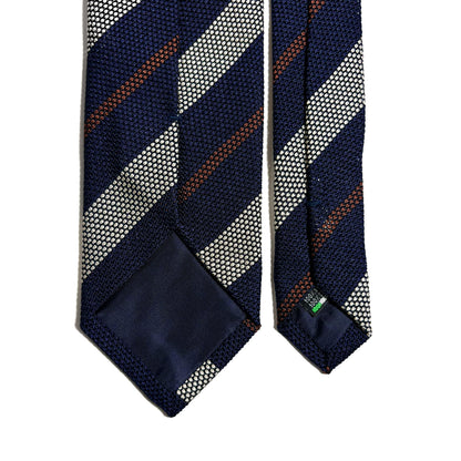 Navy Blue / Silver Striped Silk Grenadine Tie-3