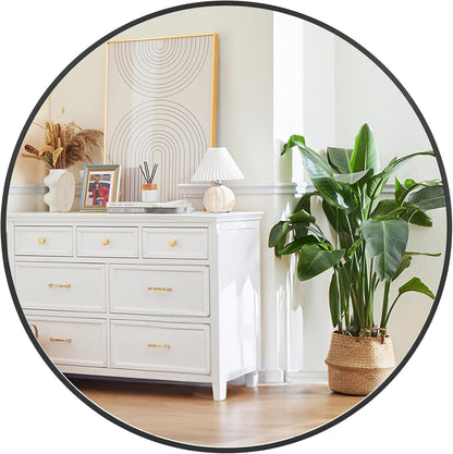 Round Mirror, 32 Inch Black Bathroom Mirror, Circle Mirror with Metal Frame, Large Stylish Wall Mirror, round Mirrors for Bathroom, Entryway, Bedroom, Vanity, Hallway, Living Room-0