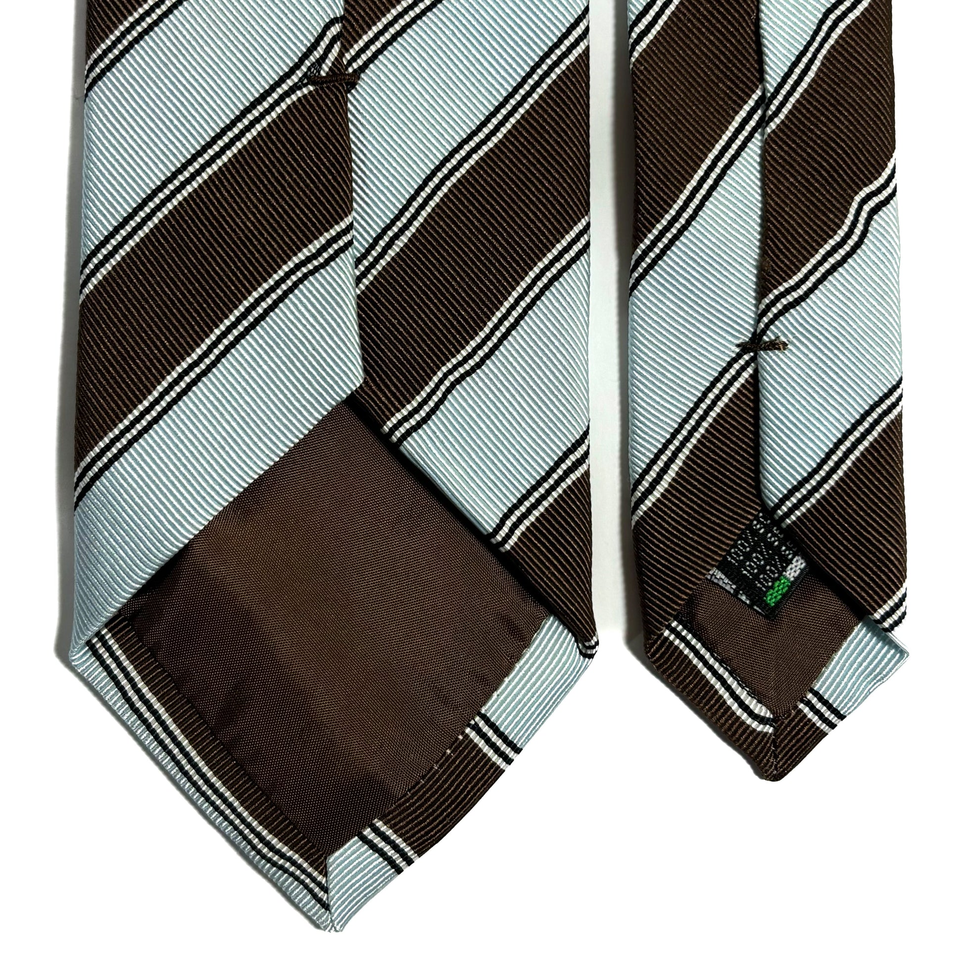 Light Blue & Brown Striped Silk Repp Tie-3