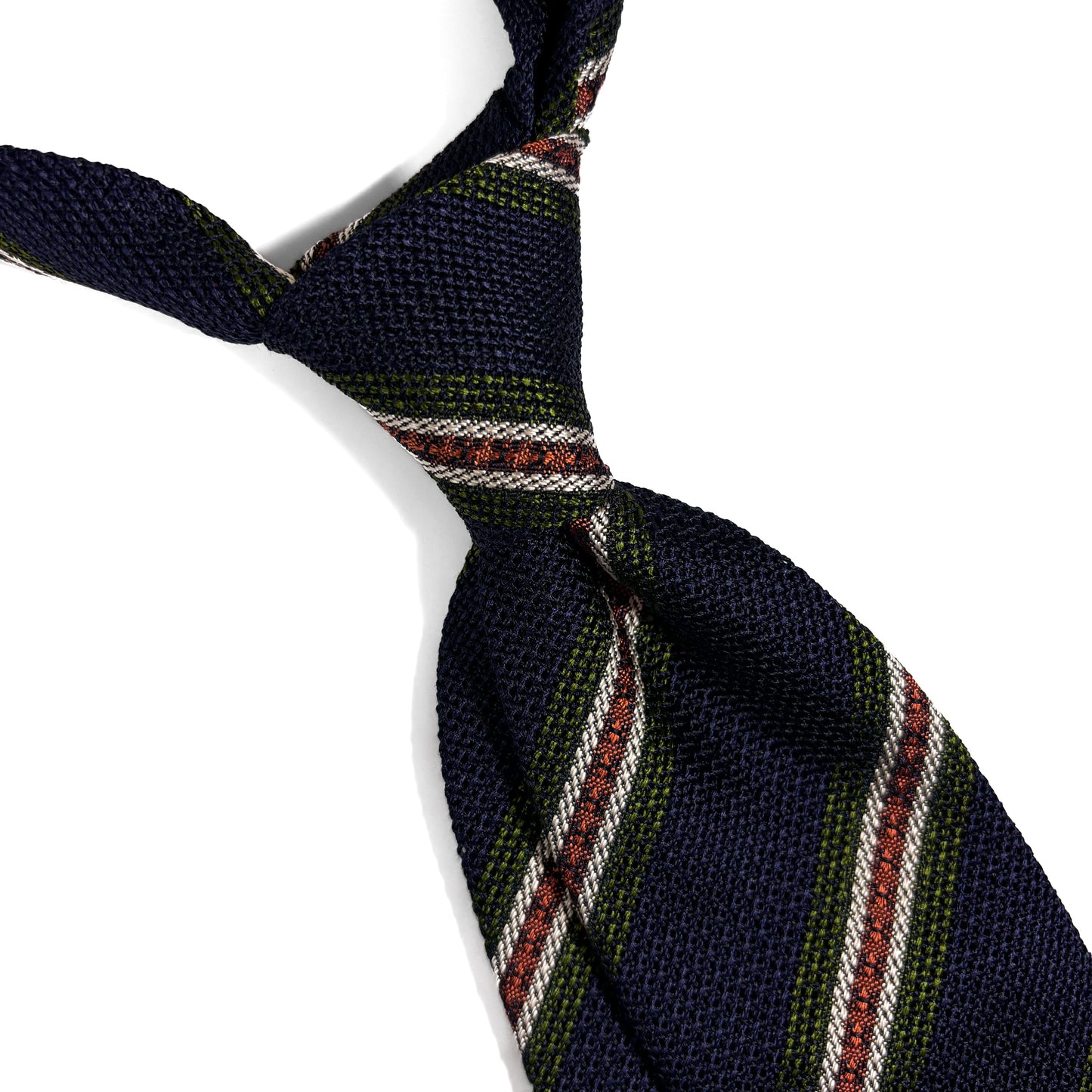 Navy Blue & Orange/Green Stripe Silk Grenadine Tie (Garza Fina)-1
