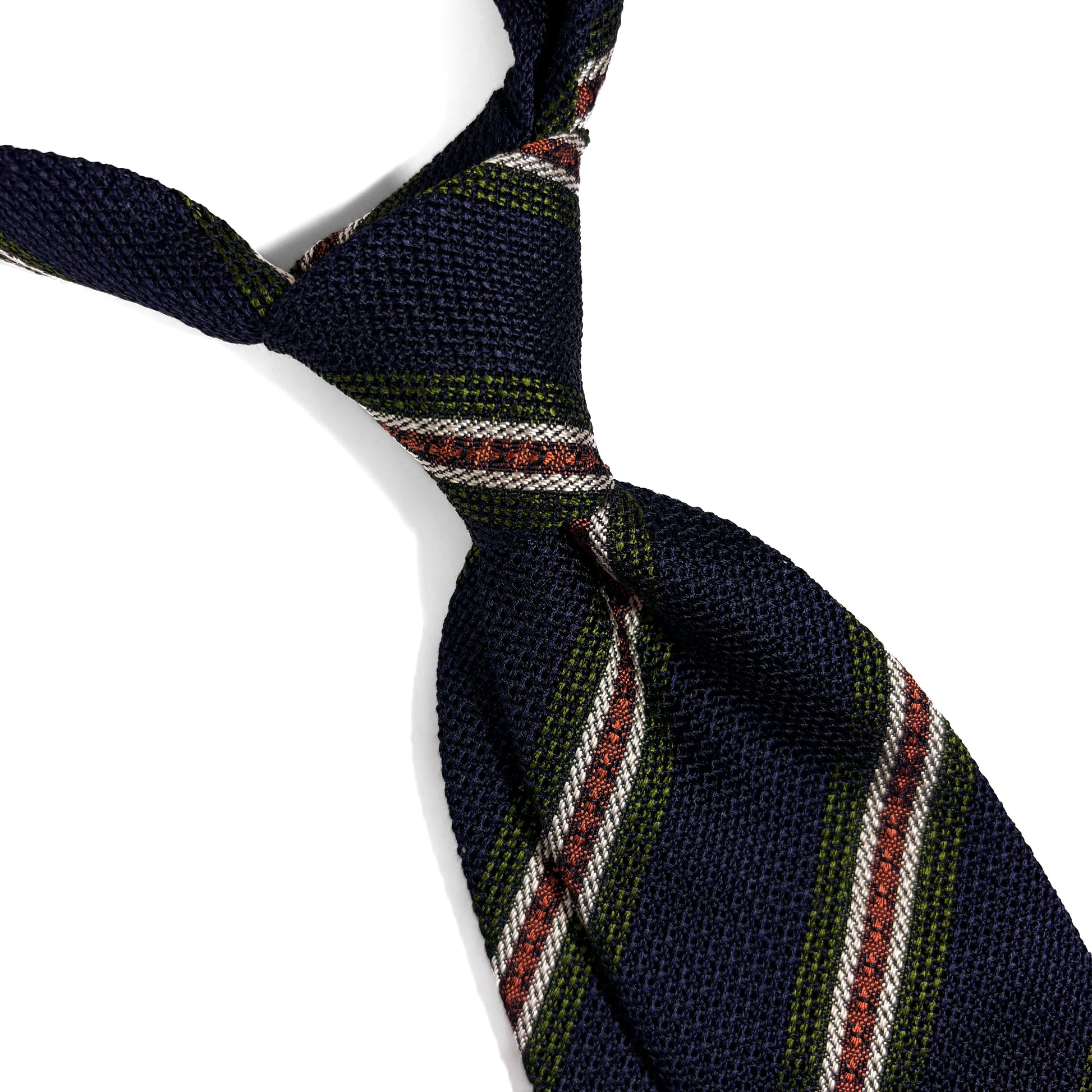 Navy Blue & Orange/Green Stripe Silk Grenadine Tie (Garza Fina)-1