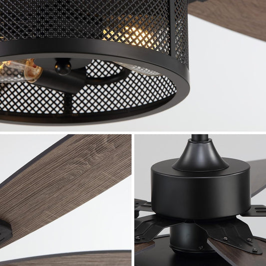 42 Inch Ceiling Fans with Lights and Remote Control, Ceiling Fan for Bedroom Living Room and Patio, Caged Ceiling Fan for Indoor and Outdoor-1