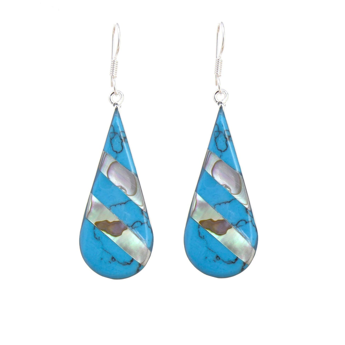 ABALONE & TURQUOISE STRIPED TEARDROP EARRINGS