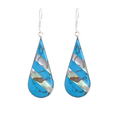 ABALONE & TURQUOISE STRIPED TEARDROP EARRINGS