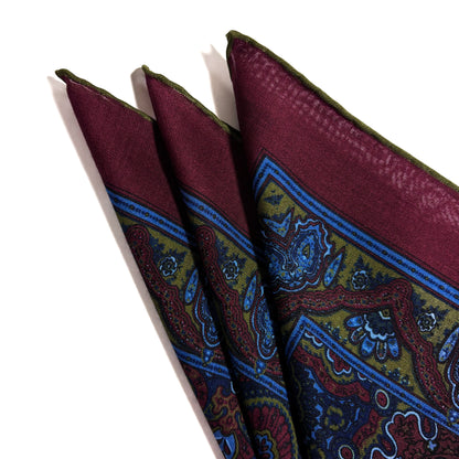 Dominus - Burgundy & Olive Green - Wool/Silk Pocket Square-2
