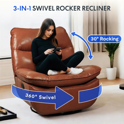 XRC7 Recliner Chair for Adults 350 LBS, Faux Leather Oversized Swivel Rocker Recliner Chair W/Side Pocket, Cross-Legged Armless Recliner Lounge Sofa for Living Room Bedroom, Orange (XC6)-3