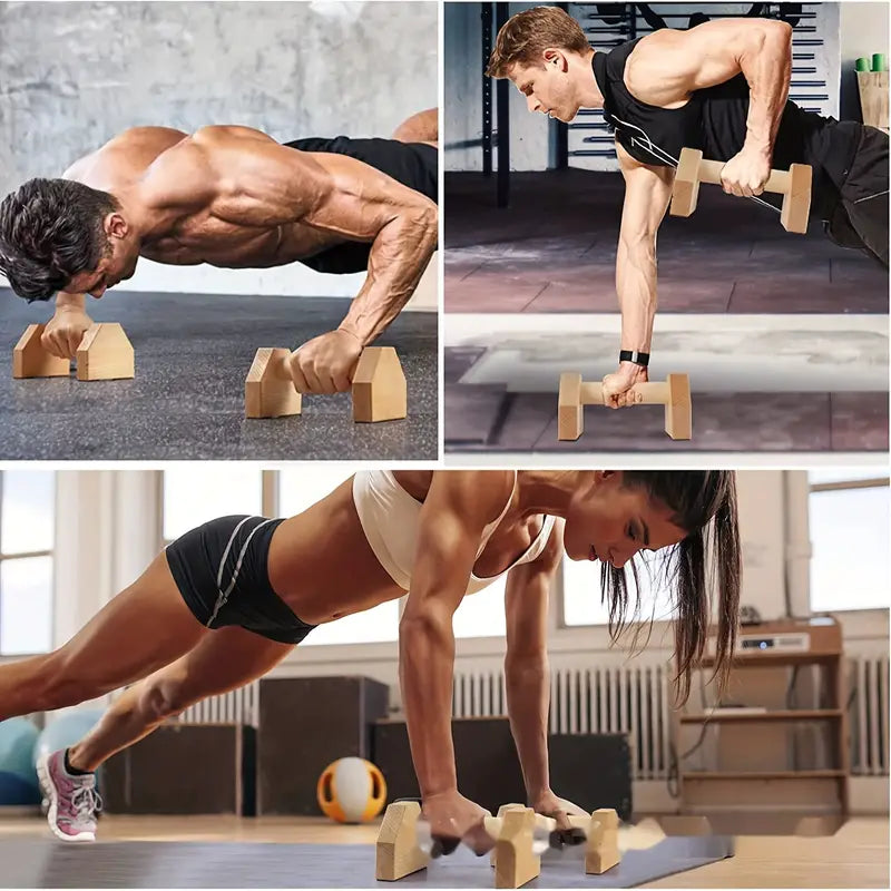 Wooden Push-Up Support Handles - Non-Slip Pad Included-2