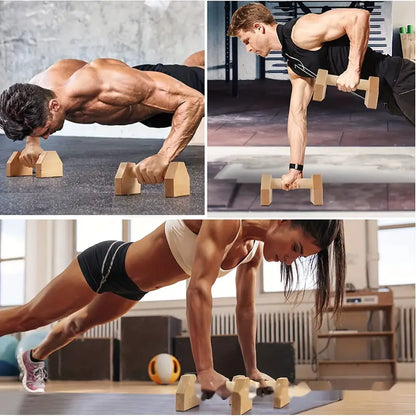 Wooden Push-Up Support Handles - Non-Slip Pad Included-2