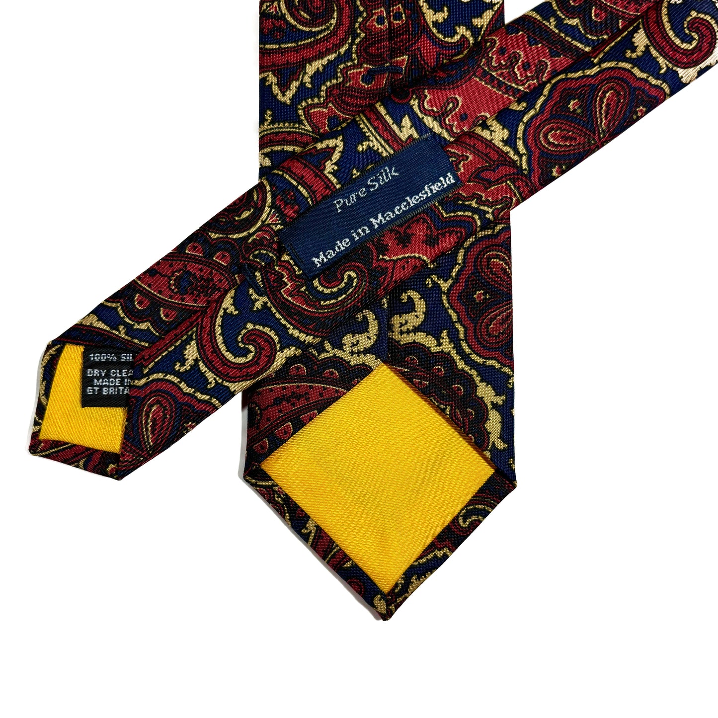Slim Screen-Printed Navy Blue & Red Paisley Silk Tie-3